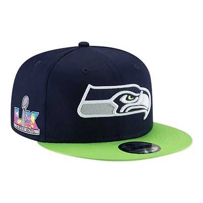 Seattle Seahawks College Navy Super Bowl LX Patch New Era 9FIFTY Snapback Hat
