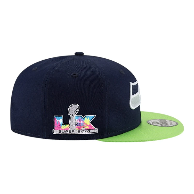 Seattle Seahawks College Navy Super Bowl LX Patch New Era 9FIFTY Snapback Hat