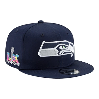 Seattle Seahawks College Navy Super Bowl LX Patch New Era 9FIFTY Snapback Hat