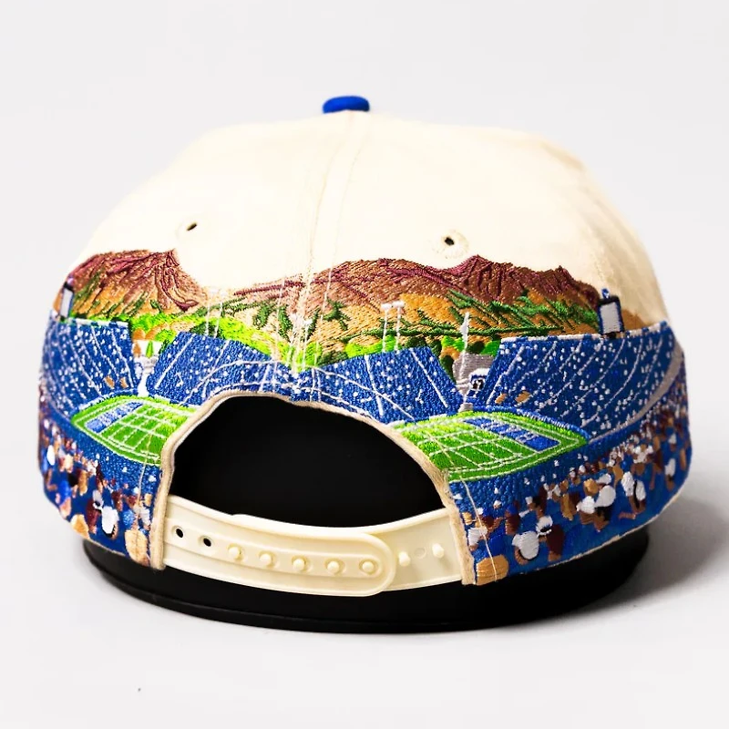 BYU Cougars Cream and Royal LES Backdrop Suede Woodn Grail A-Frame Snapback Hat