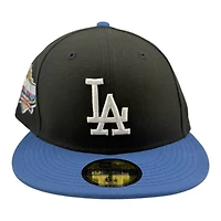 Los Angeles Dodgers Black and Indigo Blue Two Tone 40th Anniversary Patch Grey UV New Era 59FIFTY Fitted Hat