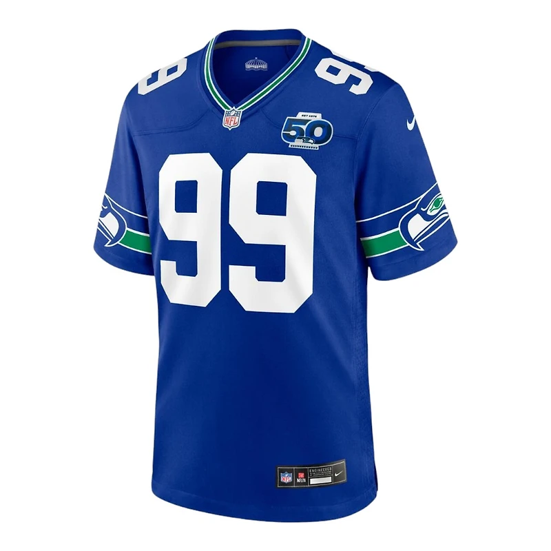 Seattle Seahawks Leonard Williams Royal Retro Throwback 50th Season Patch Nike Team Game Jersey