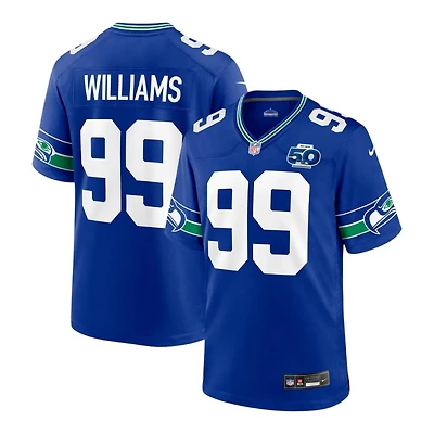 Seattle Seahawks Leonard Williams Royal Retro Throwback 50th Season Patch Nike Team Game Jersey