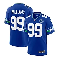 Seattle Seahawks Leonard Williams Royal Retro Throwback 50th Season Patch Nike Team Game Jersey