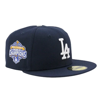 Los Angeles Dodgers Dark Blue Back to World Champions Patch Grey UV New Era 59FIFTY Fitted Hat
