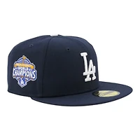 Los Angeles Dodgers Dark Blue Back to World Champions Patch Grey UV New Era 59FIFTY Fitted Hat
