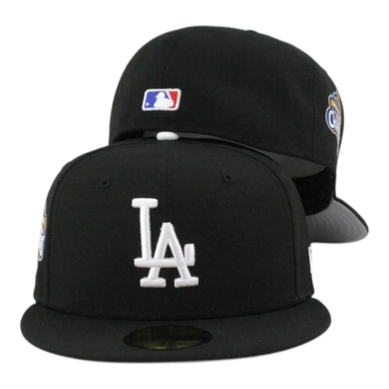Los Angeles Dodgers Black and White Back to World Champions Patch Grey UV New Era 59FIFTY Fitted Hat