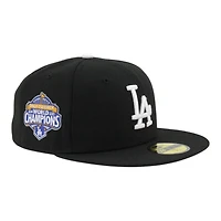 Los Angeles Dodgers Black and White Back to World Champions Patch Grey UV New Era 59FIFTY Fitted Hat