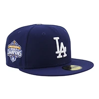 Los Angeles Dodgers Royal Blue Back to World Champions Patch Grey UV New Era 59FIFTY Fitted Hat