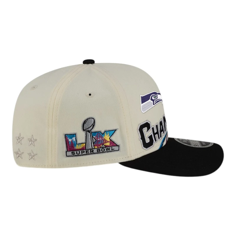 Seattle Seahawks Cream and Black Super Bowl LX Champions Locker Room Trophy Collection New Era 9SEVENTY Adjustable Hat