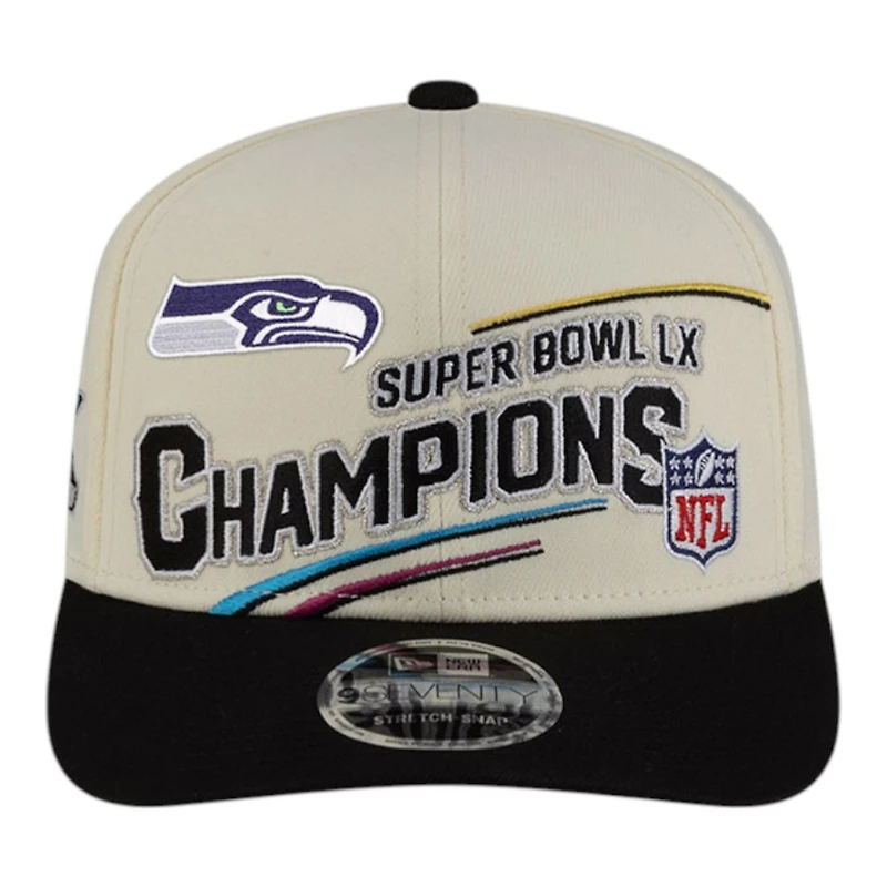 Seattle Seahawks Cream and Black Super Bowl LX Champions Locker Room Trophy Collection New Era 9SEVENTY Adjustable Hat