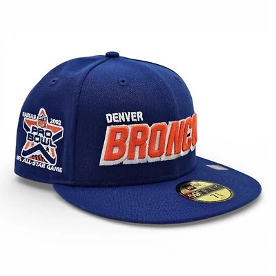 Denver Broncos Majestic Blue Leon the Lab 2002 Pro Bowl Patch Grey UV New Era 59FIFTY Fitted Hat
