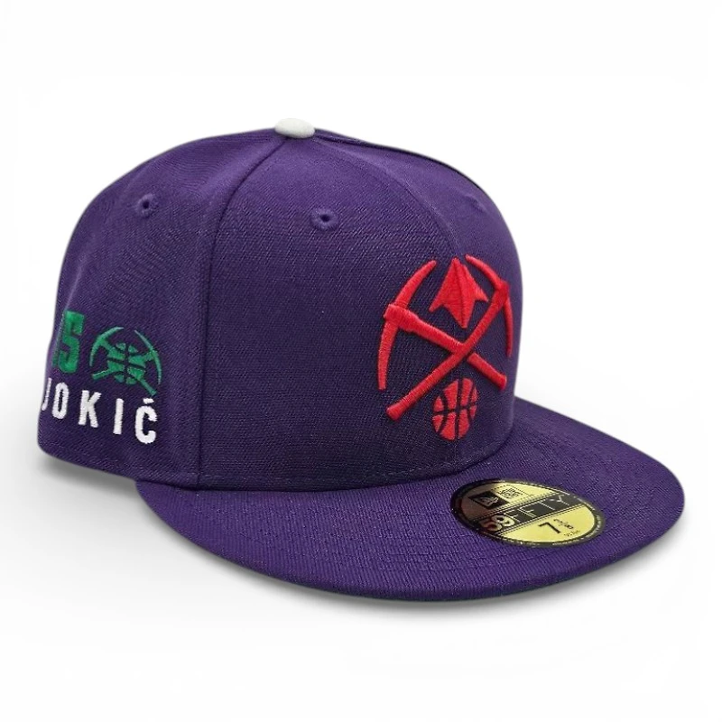 Denver Nuggets True Purple Leon the Lab Jokic 15 Patch Green UV New Era 59FIFTY Fitted Hat