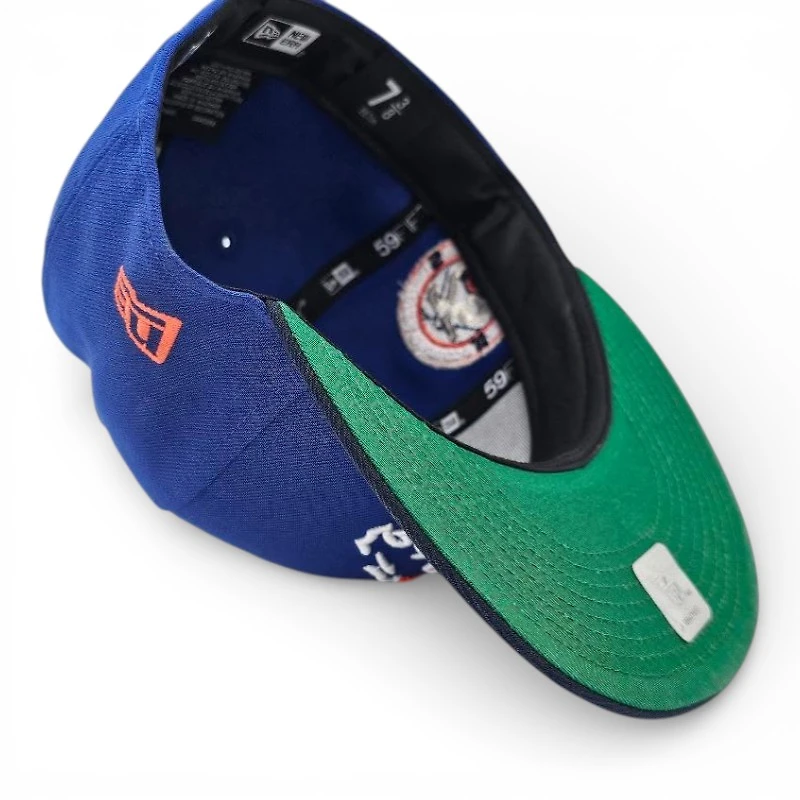 Denver Broncos Majestic Blue Oceanside 2T Leon the Lab 25th Anniversary Patch Green UV New Era 59FIFTY Fitted Hat