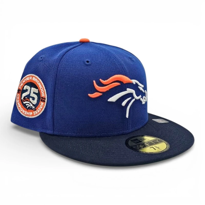 Denver Broncos Majestic Blue Oceanside 2T Leon the Lab 25th Anniversary Patch Green UV New Era 59FIFTY Fitted Hat