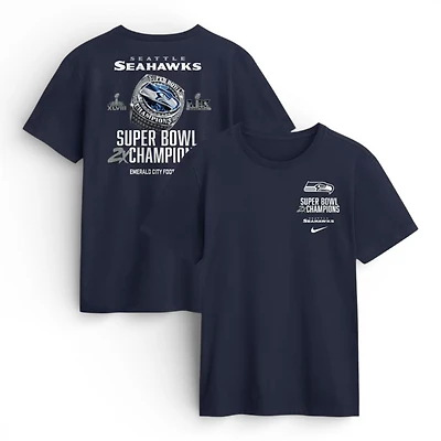 Seattle Seahawks Navy Two-Time SB Champions Downtown Ring Club Nike T-Shirt