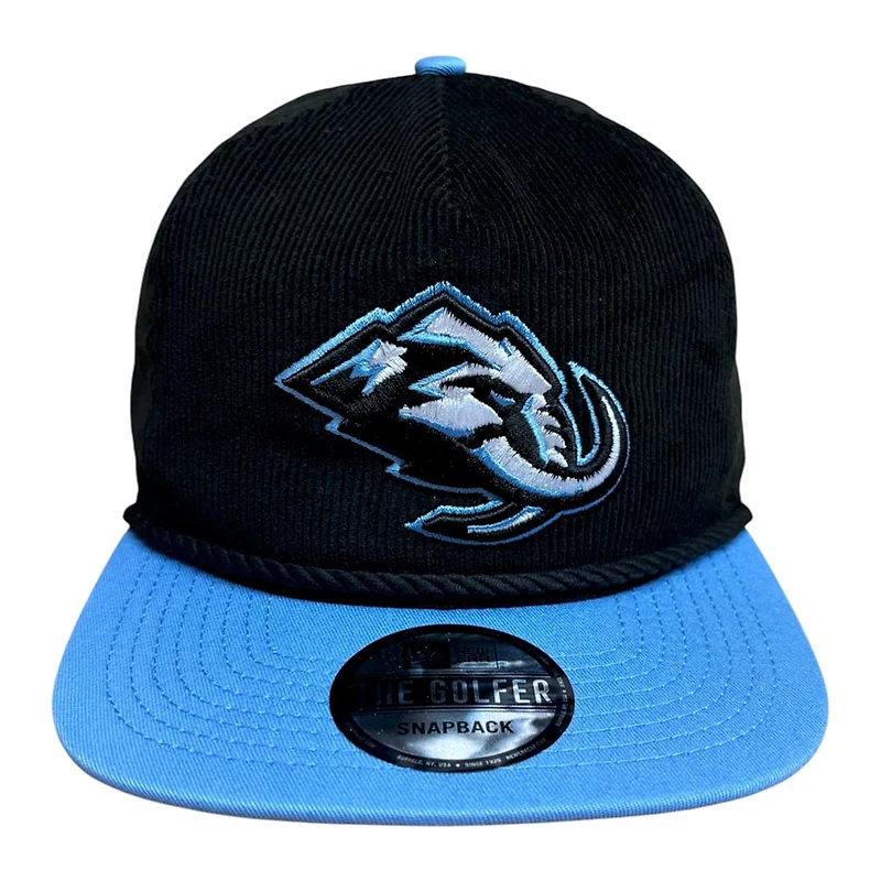 Utah Mammoth Black Corduroy and Blue Bill NHL Patch New Era Golfer Snapback Hat