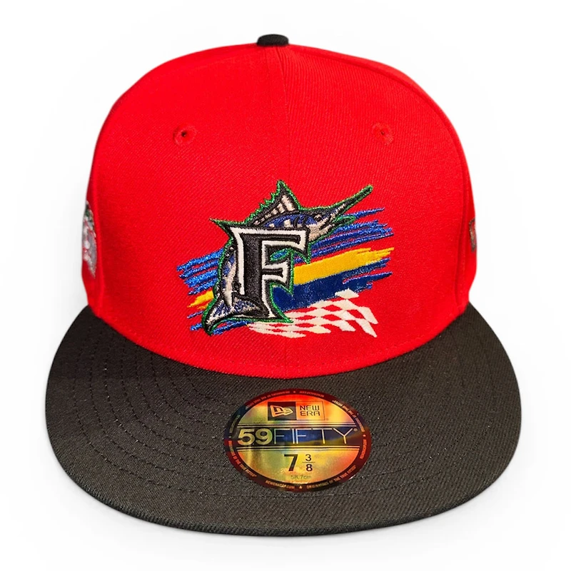 Florida Marlins Red and Black Daytona Patch New Era 59FIFTY Fitted Hat