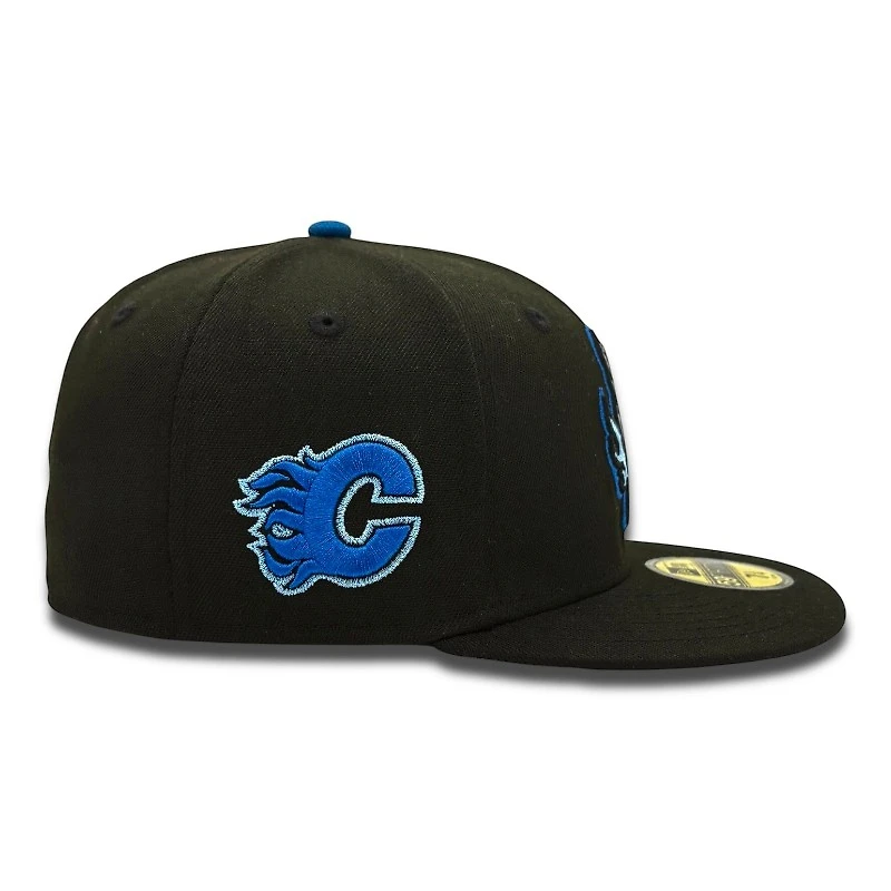 Calgary Flames Black and Blue Flaming C Patch Icy UV New Era 59FIFTY Fitted Hat