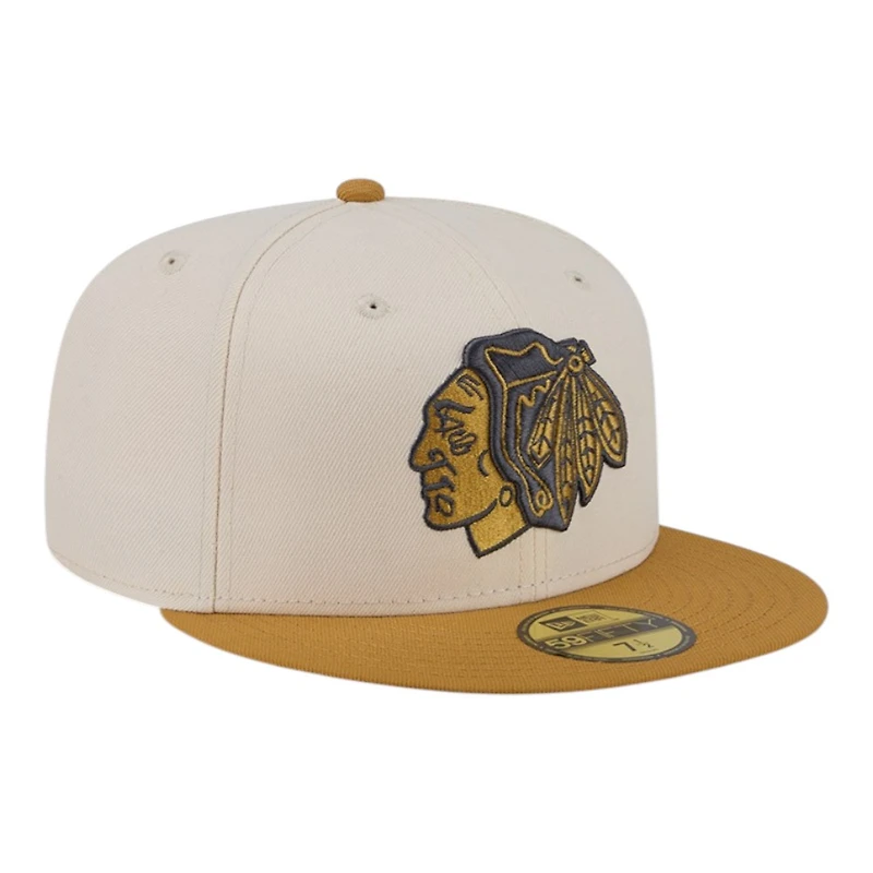 Chicago Blackhawks Chrome White and Bronze New Era 59FIFTY Fitted Hat