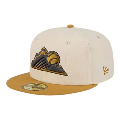 Colorado Rockies Mountain Logo Chrome White and Bronze New Era 59FIFTY Fitted Hat
