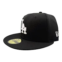 Los Angeles Dodgers Black with White LA Logo 2025 World Series Champions Patch Pink UV New Era 59FIFTY Fitted Hat