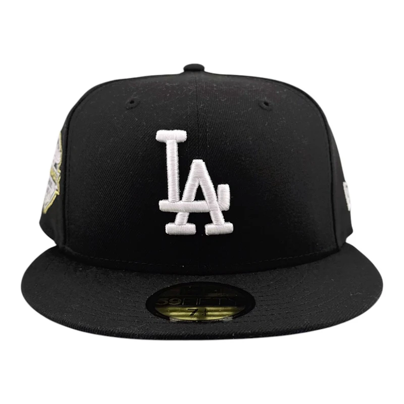 Los Angeles Dodgers Black with White LA Logo 2025 World Series Champions Patch Pink UV New Era 59FIFTY Fitted Hat