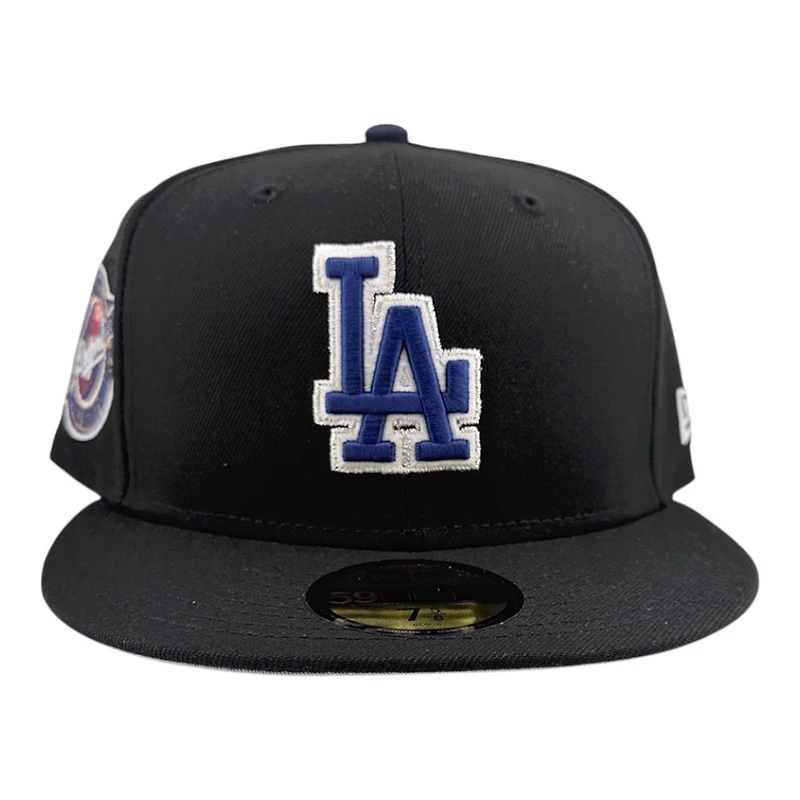 Los Angeles Dodgers Black with Blue LA Logo Back to Champs Circle Patch Gray UV New Era 59FIFTY Fitted Hat