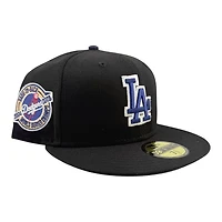 Los Angeles Dodgers Black with Blue LA Logo Back to Champs Circle Patch Gray UV New Era 59FIFTY Fitted Hat