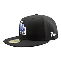 Los Angeles Dodgers Black with Blue LA Logo Back to Champs Circle Patch Gray UV New Era 59FIFTY Fitted Hat