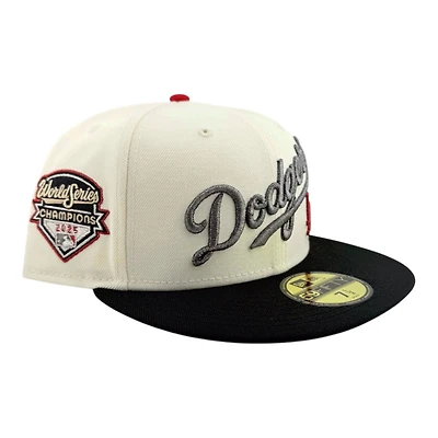Los Angeles Dodgers Chrome and Black Script Logo 2025 World Series Champions Patch Gray UV New Era 59FIFTY Fitted Hat