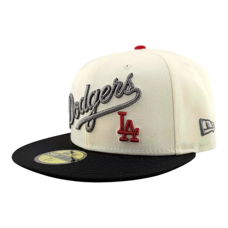 Los Angeles Dodgers Chrome and Black Script Logo 2025 World Series Champions Patch Gray UV New Era 59FIFTY Fitted Hat
