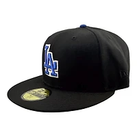 Los Angeles Dodgers Black with Royal Blue LA Logo 2025 World Series Champions Patch Gray UV New Era 59FIFTY Fitted Hat