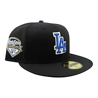 Los Angeles Dodgers Black with Royal Blue LA Logo 2025 World Series Champions Patch Gray UV New Era 59FIFTY Fitted Hat
