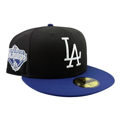 Los Angeles Dodgers Black and Royal Cooperstown Logo Back to Champs Diamond Patch New Era 59FIFTY Fitted Hat