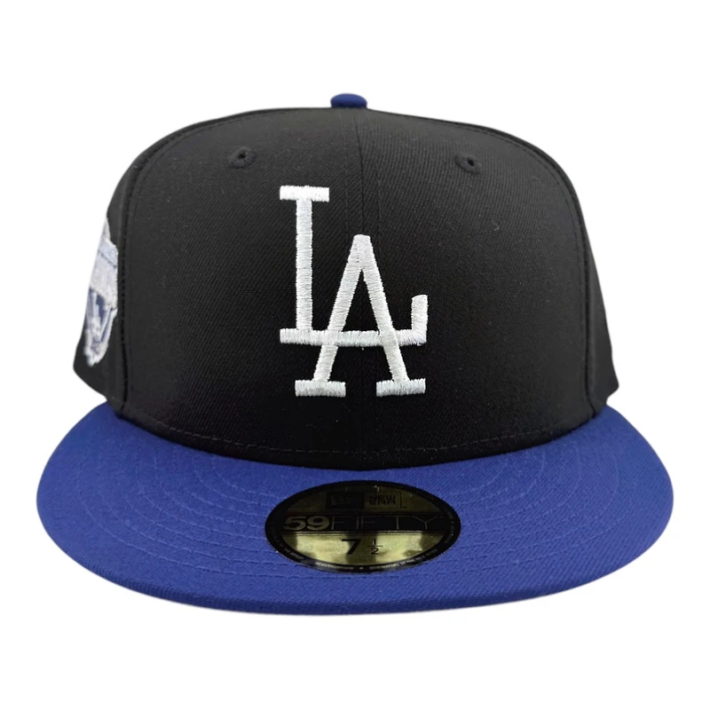 Los Angeles Dodgers Black and Royal Cooperstown Logo Back to Champs Diamond Patch New Era 59FIFTY Fitted Hat