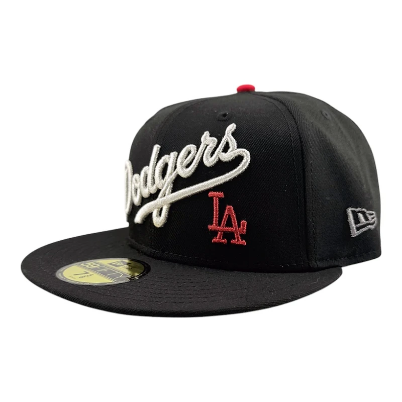 Los Angeles Dodgers Black Script Logo Back to Champs Circle Patch Gray UV New Era 59FIFTY Fitted Hat