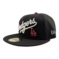 Los Angeles Dodgers Black Script Logo Back to Champs Circle Patch Gray UV New Era 59FIFTY Fitted Hat