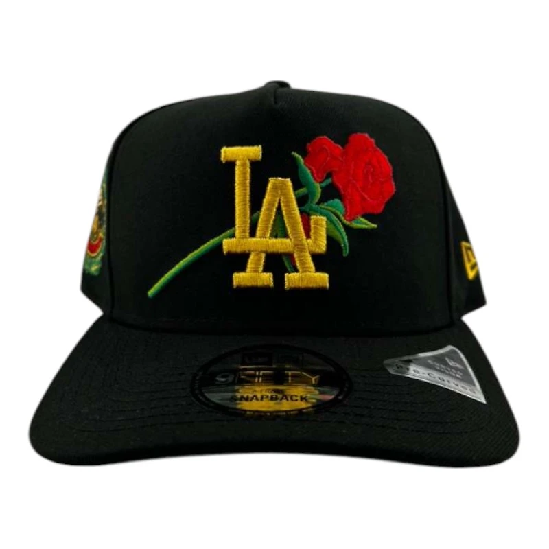 Los Angeles Dodgers Black and Gold "Bloom Collection" World Series Patch 9FIFTY A-Frame Snapback Hat