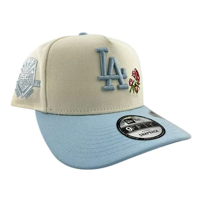 Los Angeles Dodgers Off White and Light Blue "Bloom Collection" 50th Anni Patch 9FIFTY A-Frame Snapback Hat