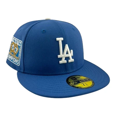 Los Angeles Dodgers Indigo "Opening Day" Back to Champs Patch Gray UV New Era 59FIFTY Fitted Hat