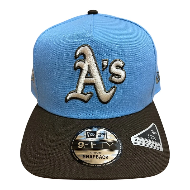 Oakland Athletics Sky Blue and Brown Stomper Patch Gray UV New Era 9FIFTY A-Frame Snapback Hat