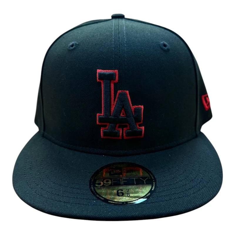 Los Angeles Dodgers Red on Black with UV New Era 59FIFTY Fitted Hat