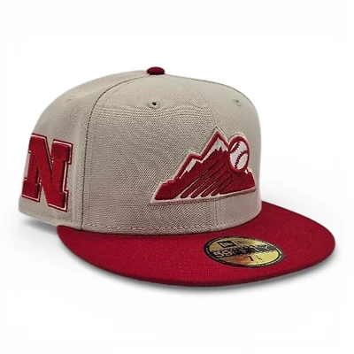 Colorado Rockies Stone Scarlet 2T Leon the Lab University of Nebraska Patch Grey UV New Era 59FIFTY Fitted Hat