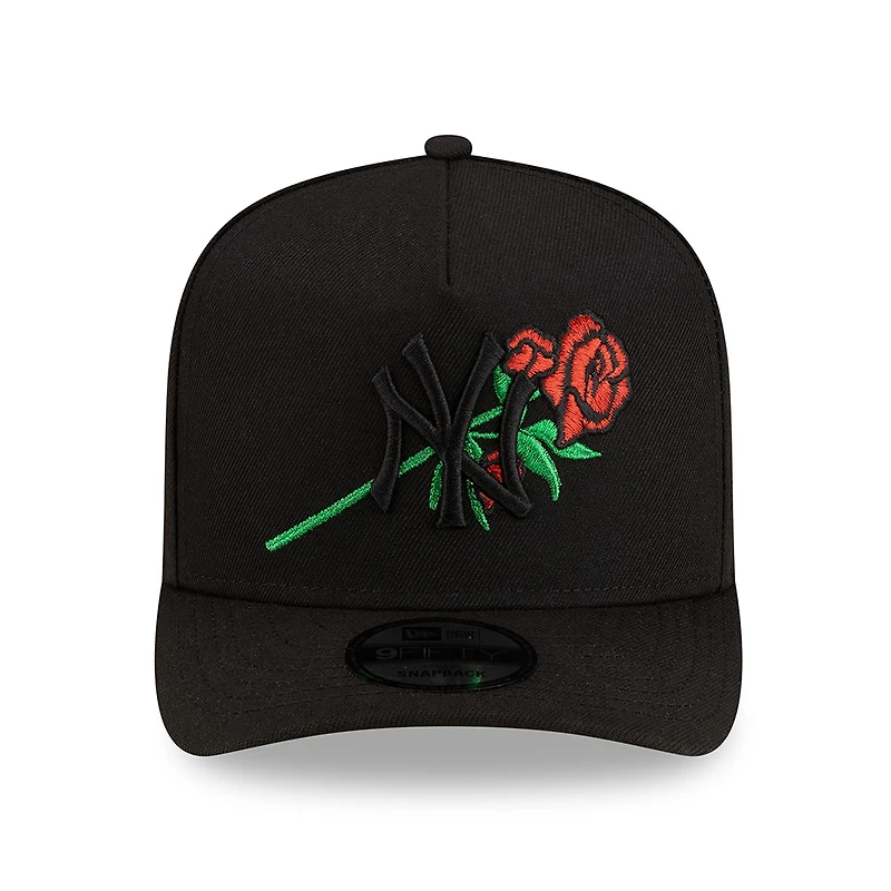New York Yankees All Black with Rose Logo New Era 9FIFTY A-Frame Snapback Hat