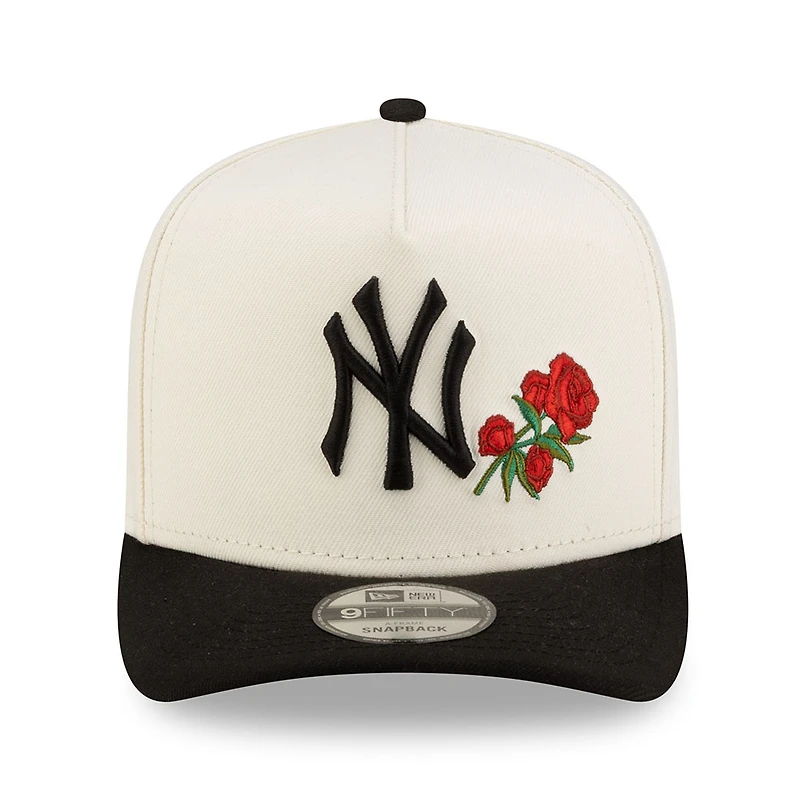New York Yankees Chrome and Black with Front Rose New Era 9FIFTY A-Frame Snapback Hat