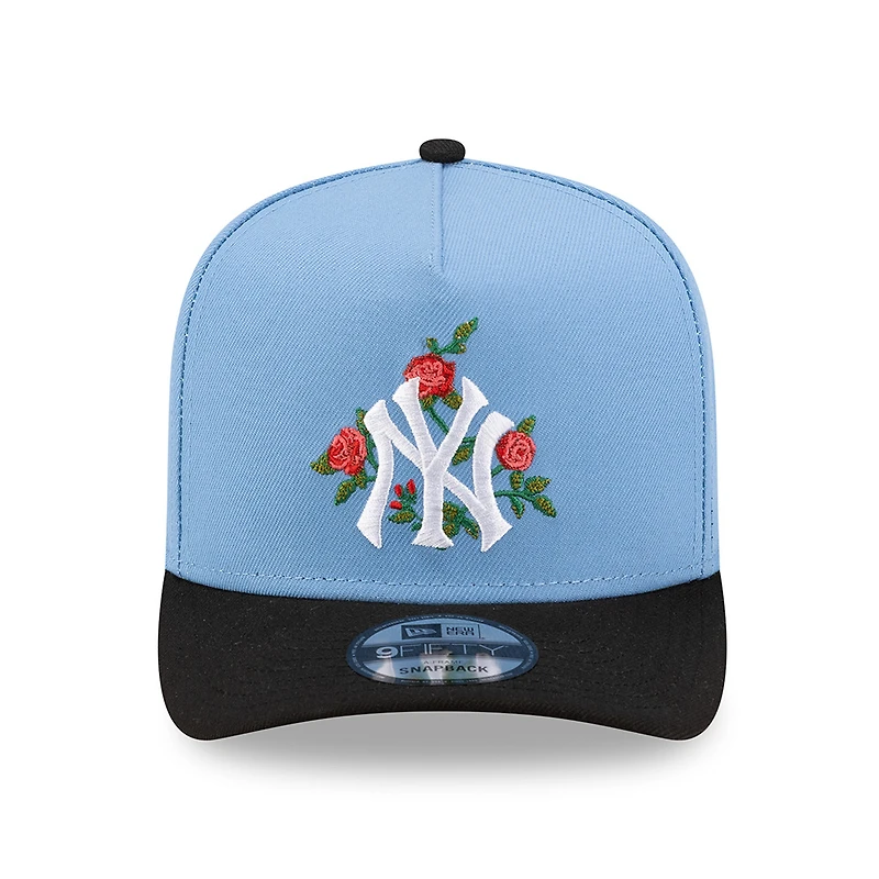 New York Yankees Sky Blue and Black Rose Logo New Era 9FIFTY A-Frame Snapback Hat
