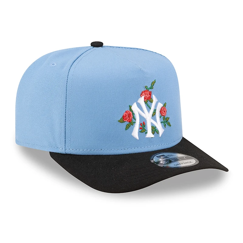 New York Yankees Sky Blue and Black Rose Logo New Era 9FIFTY A-Frame Snapback Hat