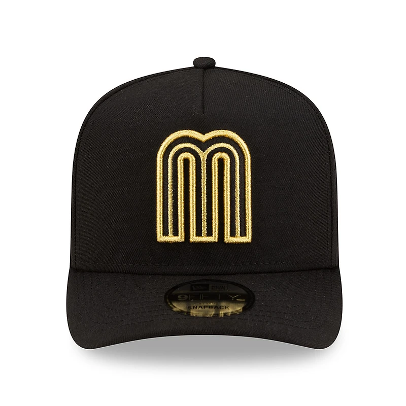 Mexico Black and Metallic Gold with Mexico Flag Patch New Era 9FIFTY A-Frame Snapback Hat