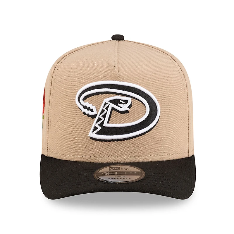 Arizona Diamondbacks Camel Brown and Black with Red Rose Side Patch New Era 9FIFTY A-Frame Snapback Hat